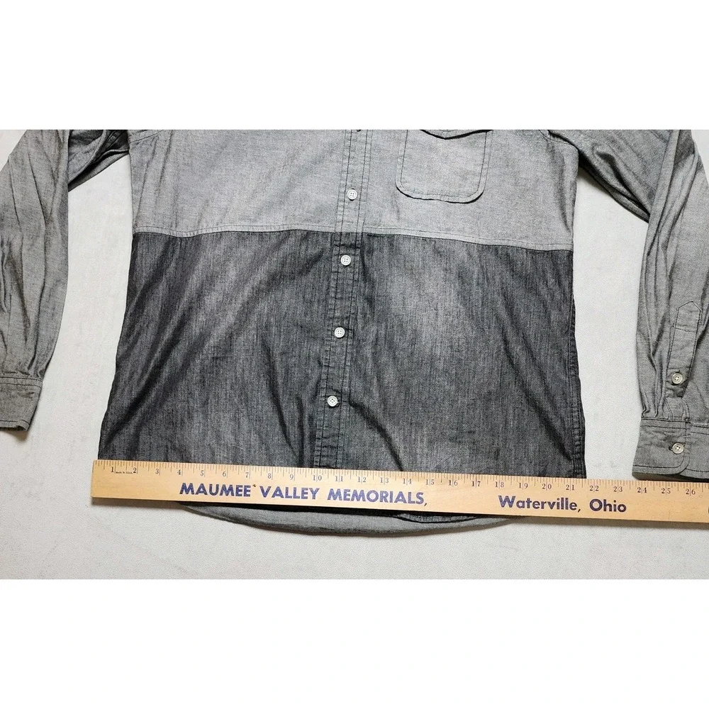 True Religion Western Shirt Mens M Gray Black Slim Fit Color Block Button‎ Up